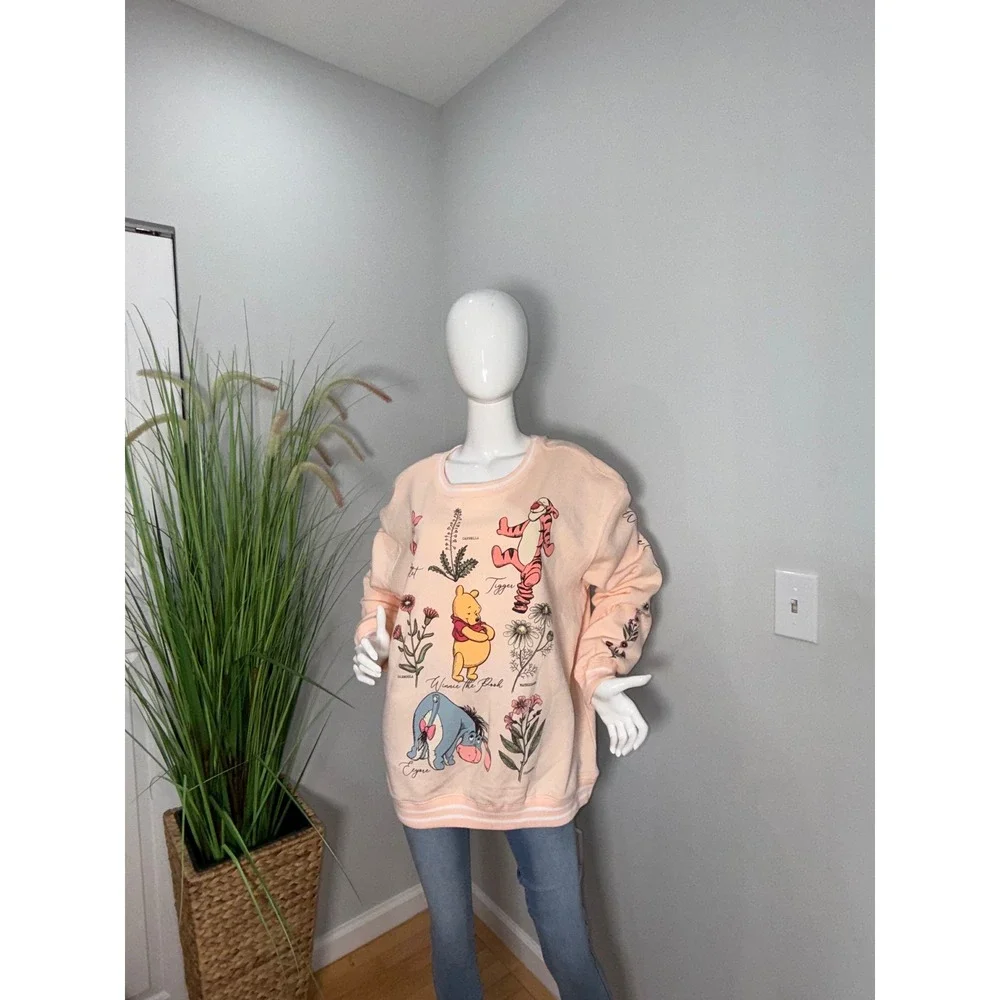 Disney Winnie the Pooh Botanical‎ Sweatshirt Peach Fleece Pullover 2X NEW - Picture 11 of 13